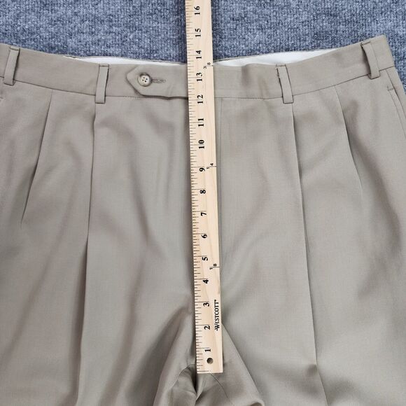 VTG Brooks Brothers Pants Mens 36x28.5 Beige Wool Pleated Cuffed USA Made Casual - Picture 6 of 16